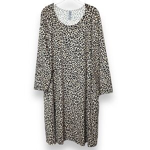 Honeyme Curvy Stretch Jersey Knit Tunic Dress 3X neutral leopard cheetah pockets